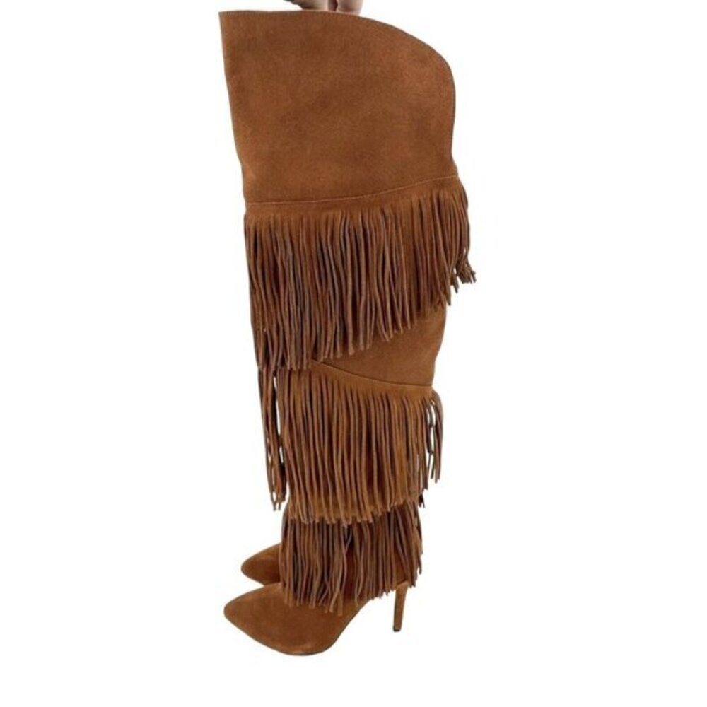 Chinese Laundry Over the Knee Boot Kristin Cavallari Brown Fringe 6.5 New